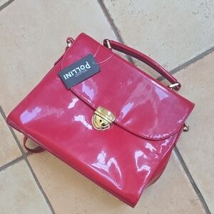 NWT! Pollini Glossy Red Satchel Bag
